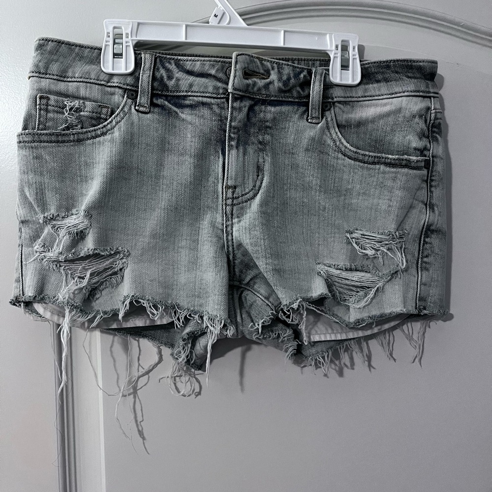 Distressed Gray Denim Shorts